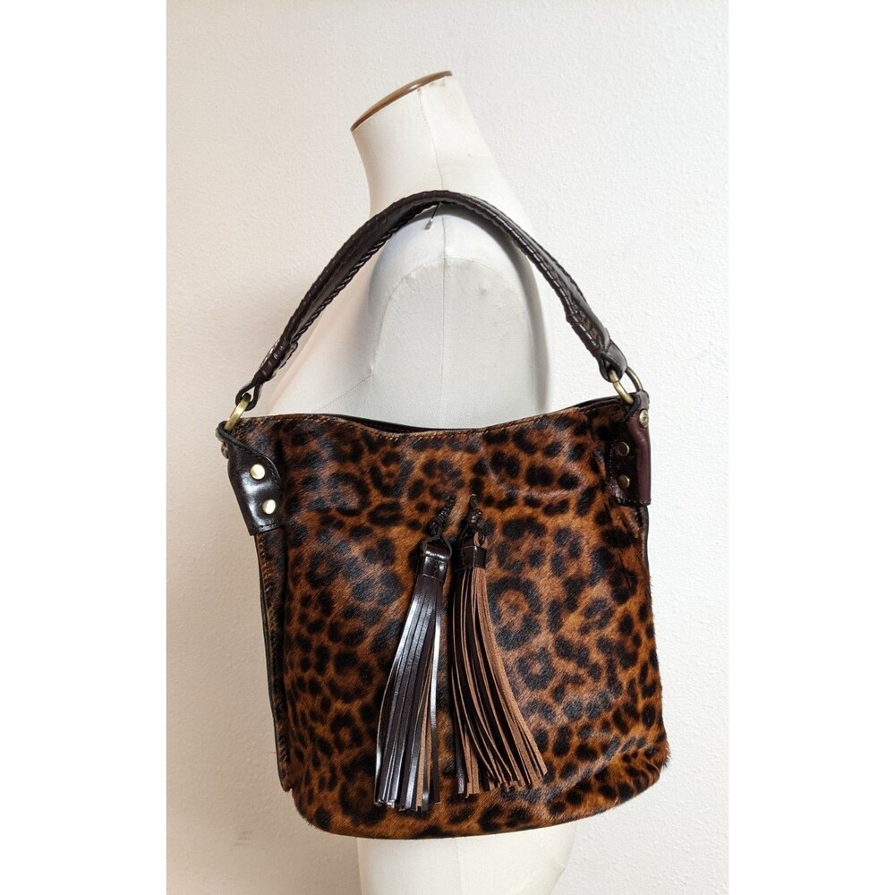 Patricia Nash Leopard Print Leather Satchel in Brown and Black